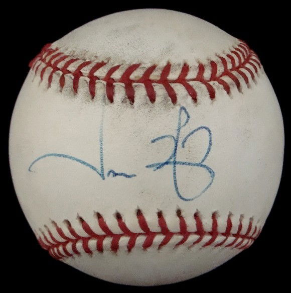 Jason Giambi Autographed Baseball: Official MLB Bud Selig Baseball signed by Giambi on the sweet spot in blue ink; good, clean signature by the former Yankees star; ball was signed March 10, 2003 at Spring Training Pre-Season Game #8 a