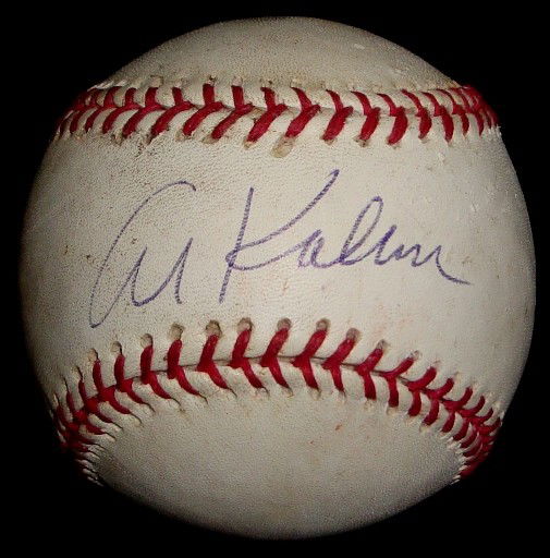 Al Kaline Autographed Baseball: Official MLB Bud Selig Baseball signed by Kaline on the sweet spot in blue ballpoint pen; nice, clean signature; ball is slightly scuffed, but does not affect the signature.