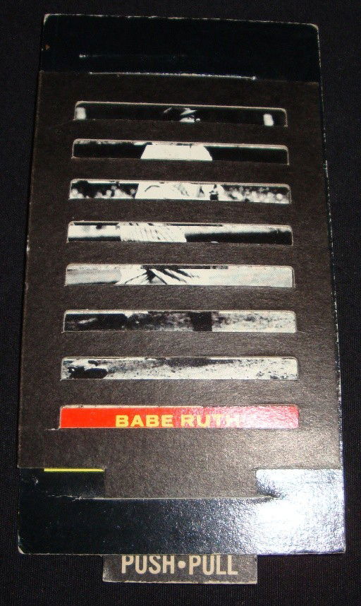 1965 Babe Ruth Lou Gehrig Push & Pull: 1965 Babe Ruth Lou Gehrig #17 Push & Pull Card; VG-EX condition; works perfectly; one push displays Ruth in action and one pull displays Gehrig in action; shows some slight edge wear, but overall outs