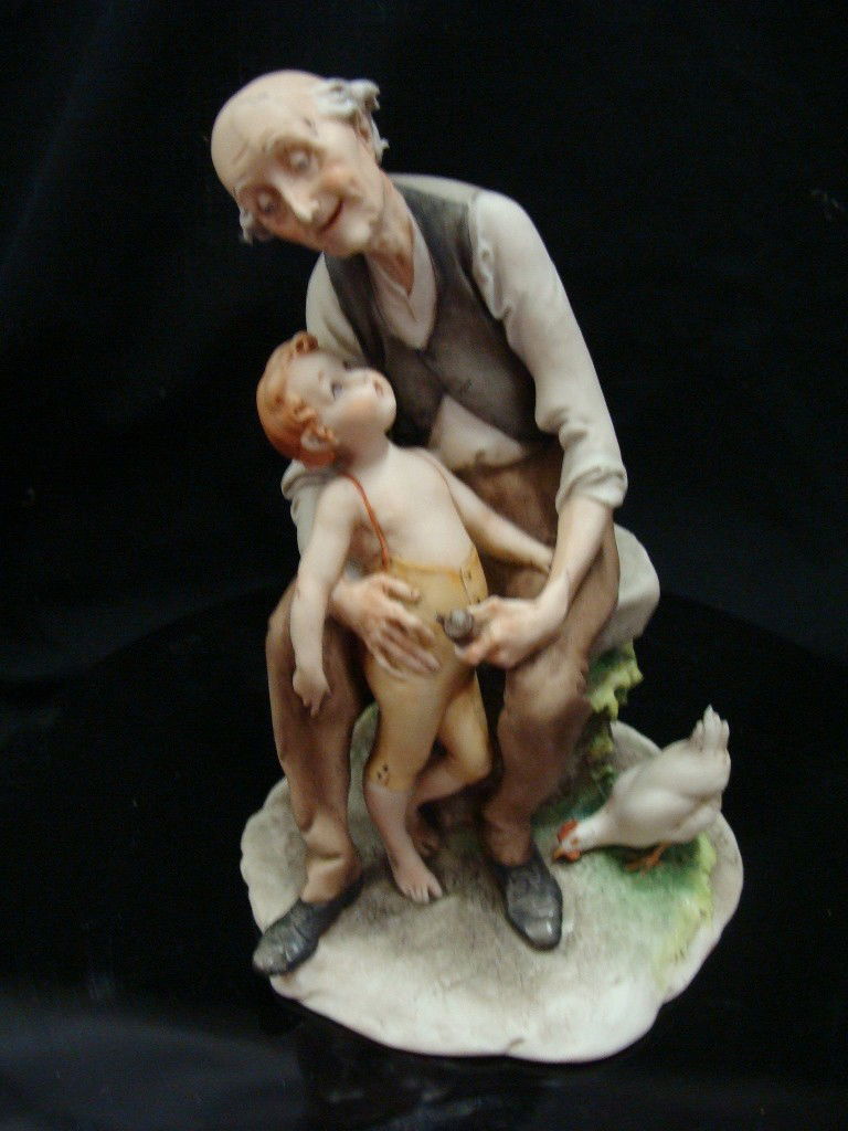 Giuseppe Cappe Porcelain Works of Art Figurine Man: Giuseppe Cappe Porcelain Works of Art Figurine Man with Child Italy
