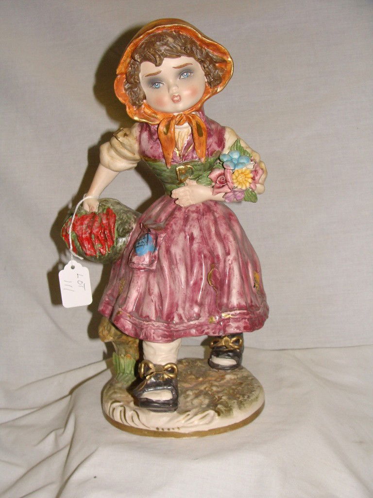 Capodimonte Style Girl Figure: Unmarked, made in Italy approx 14" tall x 8" wide