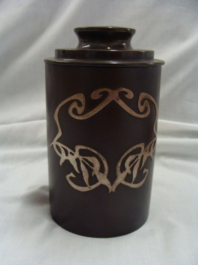 Heintz Art Metal Sterling on Bronze Humidor Jar: Marked on the 3 1/2" base, the humidor stands 6 1/2" tall