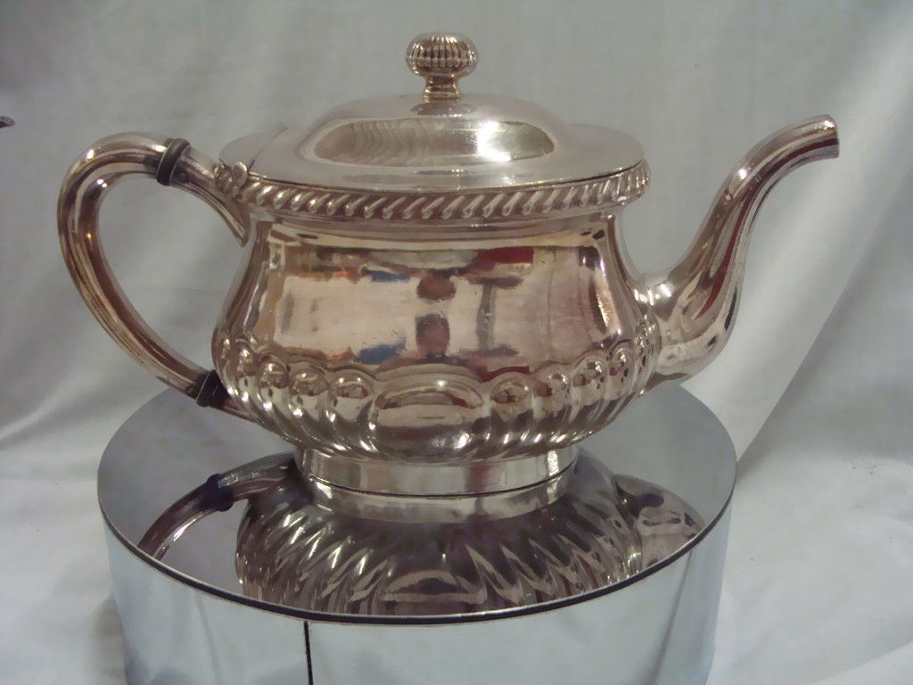 Reed & Barton Silver Soldered USN Navy Squat Teapo: Pot stands 6" tall and is 11" from handle-to-spout