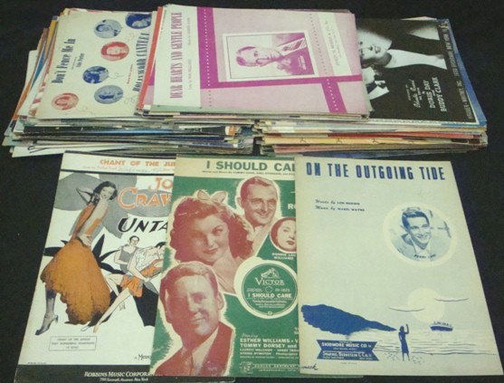 1940's Celebrity/Entertainer Shet Music Lot: Lot of 1930's-40's Celebrity/Entertainer Sheet Music; approx (250+) pieces; overall good condition; includes many Frank Sinatra (All Or Nothing At All, I Believe, Young at Heart, Can Anyone Explain, H