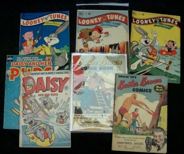 Lot of (8) Early Misc Comics, Looney Tunes: Lot of (8) Early Miscellaneous Comics; includes (3) Buster Brown Comics - includes Book #22 Smiling Ed and His Gang in Television in FN/VF condition; No 25 Jungle Justice in FN+ condition; No 33 Zanka