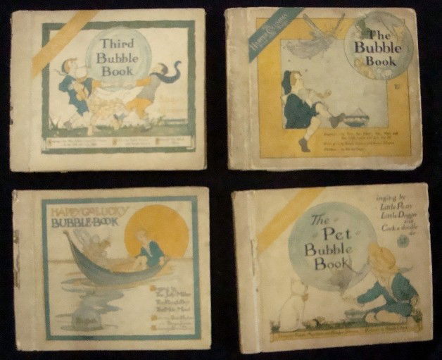 1917 Bubble Book Collection: Lot of (4) Bubble Books from the Early 1900's; stories by Ralph Mayhew and Burges Johnson, Pictures by Rhoda Chase, Records by Columbia Graphophone Co., Harper & Brothers; includes Singing by Tom, The
