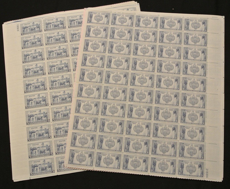 U.S.Scott 785-794 Army-Navy Full Sheets: Post office fresh set of Scott 785-794, Unused sheets of 50, VF centering, full mint never hinged original gum. 2012 SCV.$258+