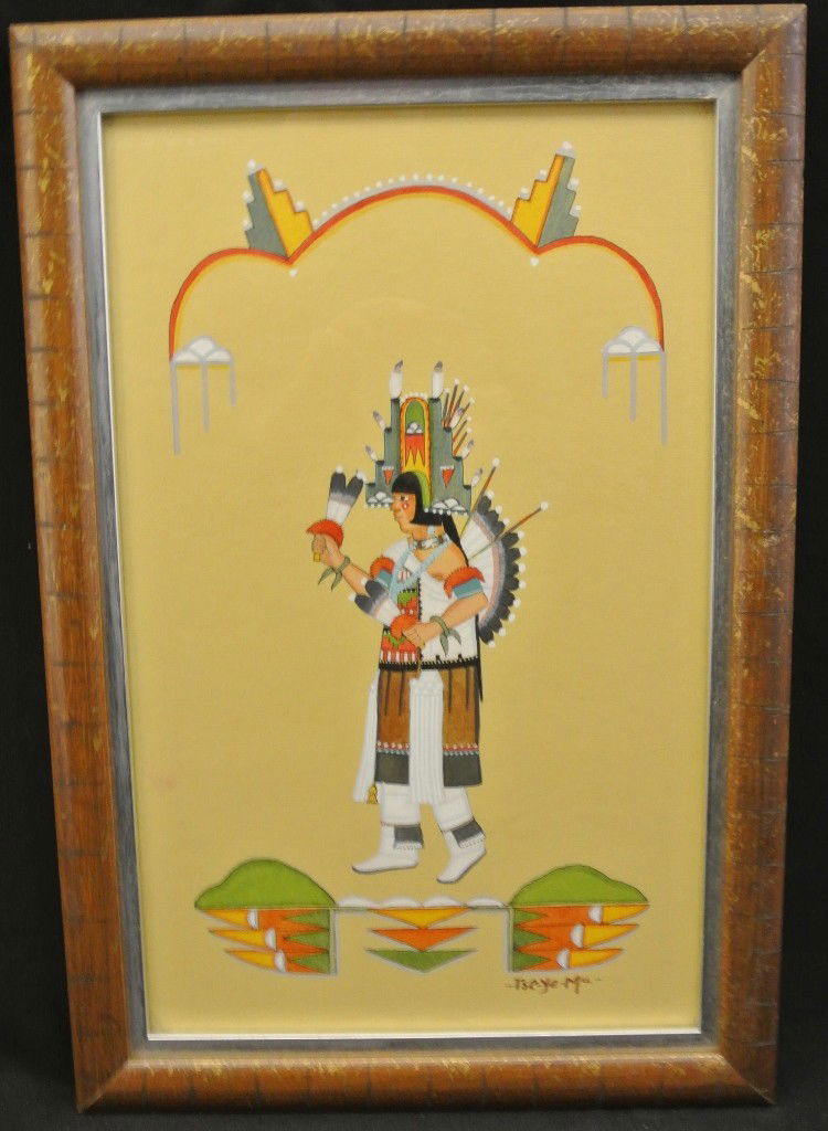 Original Tempera Painting by San Ildefonso Artist: Original Tempera Painting by San Ildefonso Artist Romando Vigil (1902-1978). Titled “Butterfly Dancer”, the image measures 9.75” x 15.5” and the frame measures 12.5” x 18.5”. Romando is al