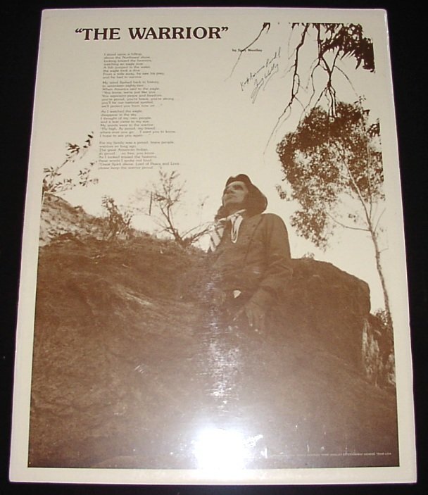 Terry Woolley 'The Warrior' Poster, Signed: Terry Woolley Autographed 'The Warrior' Poster; measures approx 18" x 24" and is shrink wrapped on hard cardboard backing; excellent condition; 'The Warrior' poem paying tribute the 'great American In