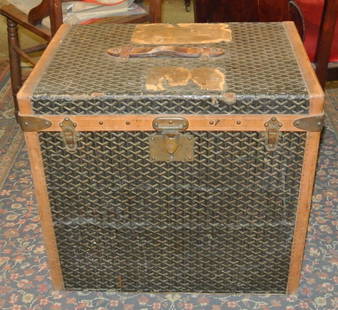 Rare Antique Paris Goyard Steamer Trunk: 22x24x17" steamer trunk made by Malles Goyard Paris. Trunk has old decals on external surfaces which could be removed. The trunk itseld is in excellent overall condition both inside and out.