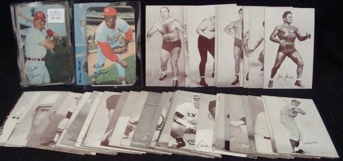 Lot of Exhibits/Supers + Mantle Postcard: Lot of Exhibits Baseball, Wresting, Football + Mantle Holiday Inn Postcard 1970 Super Rose, Gibson, Yaz