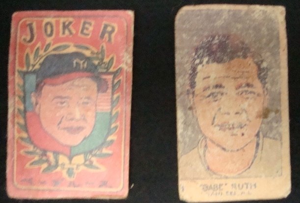 1926 W512 Babe Ruth Strip Card + Ruth Menko: 1926 W512 Babe Ruth Strip Card + 1950 Babe Ruth Japanese Menko both cards off condition