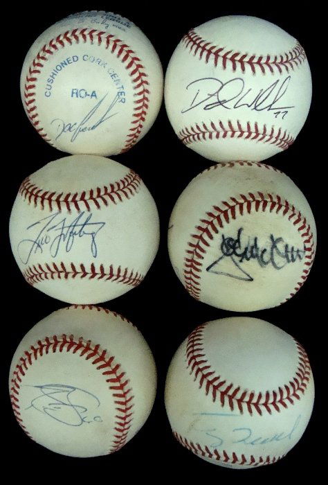 (6) NY Yankees Single Signed Baseballs, Wells: Lot of (6) New York Yankees Single Signed Baseballs; includes MLB Bud Selig Ball signed by David Wells on the sweet spot in black ballpoint pen with '77' inscription - JSA Basic Cert G94289; MLB Bud S