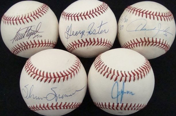 (5) NY Mets Single Signed Baseballs, G. Foster: Lot of (5) New York Mets Single Signed Baseballs; includes MLB Bud Selig Ball signed by Paul Byrd on the sweet spot in black ballpoint pen with 'Jo 1:12' inscription - JSA Basic Cert G94287; MLB Bud S