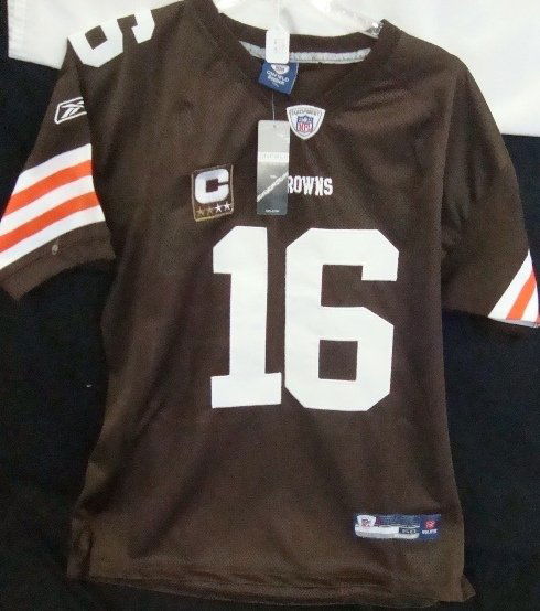 Josh Cribbs Autographed Cleveland Browns Jersey: Josh Cribbs Autographed Cleveland Browns Jersey; Reebok NFL Players Size 50 Jersey signed by Cribbs on the back in black sharpie marker with '16' inscription; the bottom is inscribed with 'Taking it 2