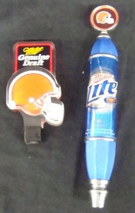 Pair of Cleveland Browns Beer Taps: Nice pair of Cleveland Browns Beer Taps; includes Miller Genuine Draft tap with Browns helmet and Miller Lite tap with Browns helmet at the top; nice pair of beer taps for your bar or basement; both i