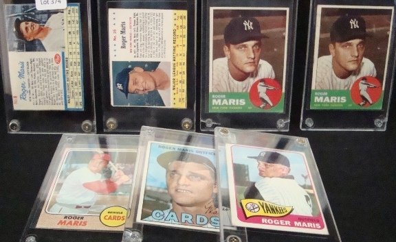 1962-68 Topps Post Roger Maris Card Lot (7): Lot of (7) 1962-68 Topps & Post Roger Maris Card Lot; overall condition is VG to EX with some variation; includes 1962 Post #6 and 1963 Post #16; also includes (2) 1963 Topps #120; 1965 Topps #155; 19