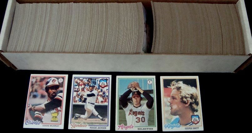 1978 Topps Baseball Near Set, 716 Cards: 1978 Topps Baseball Near Set; missing (10) cards; overall condition is VG-EX to EX-MT with some better; includes stars #36 Eddie Murray, #100 George Brett, #200 Reggie Jackson and #400 Nolan Ryan; als