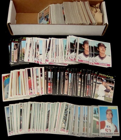 1950's-70's Topps Indians Baseball Card Lot, 450+: Lot of (482) assorted Topps Indians Baseball Cards from the 1950's-70's; includes cards from 1959, 1963, 1965, 1967-1969, 1970-1974, 1976-1979; also includes some Browns Football Cards from 1970-1972 