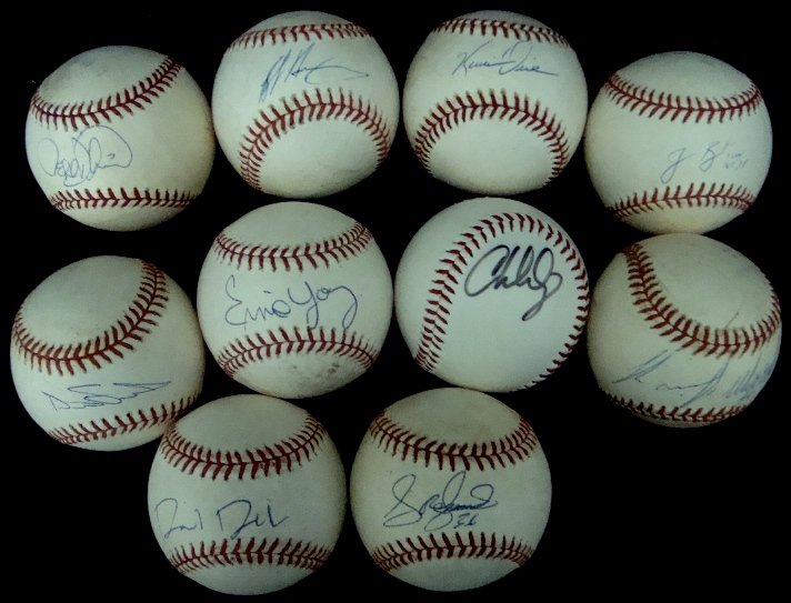 Lot of (10) Autographed Baseballs, JSA: Lot of (10) Autographed Baseballs; includes Daniel Denham, Ron Belliard, Kevin Orie, Brad Snyder, Bobby Howry, Ernie Young, Jeff D'Amico, Chad Ogea, Jose Jimenez, Josh Bard; nice group of signatures; 