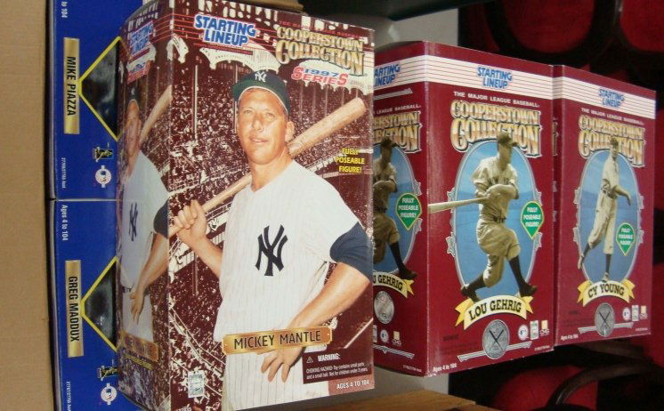 Baseball Starting Line Up Lot, (11) Mantle: Lot of (11) Baseball Starting Line Ups; includes (6) Starting Line Up Cooperstown Collection includes Ruth, Young, Gehrig and others; includes (4) 1997 edition Starting Line Ups Ripken, Griffey, Maddu