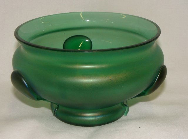 Amazing Loetz Bowl With Applied Teardrops: 2 3/4" tall, 4 1/2" wide no apparent issues