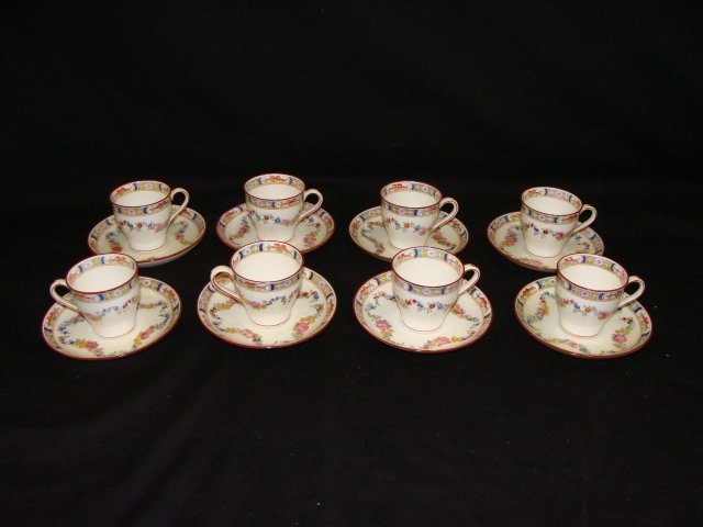 8 Mintons Rose 1886 Marked A4807 Demitasse cup & s: Saucers 4 3/8" d cups are 2", Date Mark is 1886