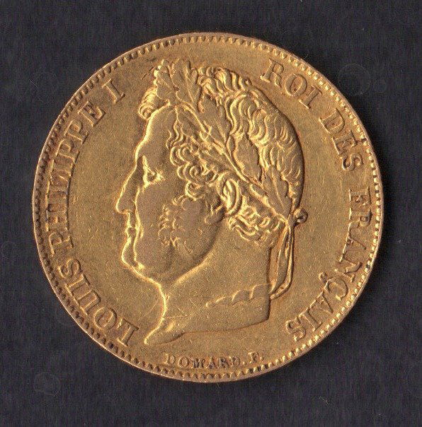 1847 France 20 Francs Gold Coin: 1847A French 20 Francs Gold Coin in VF condition. Phillippe I .900 gold .1867 oz. agw