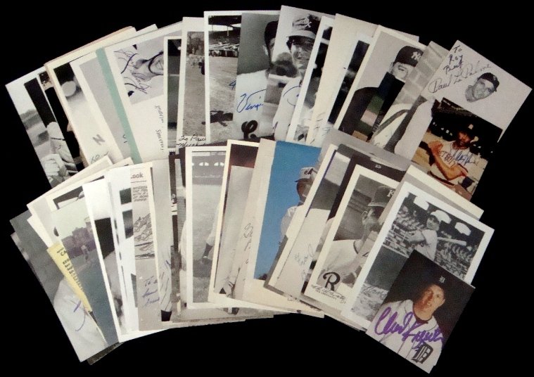 1930's-80's Baseball Autographed Index Cards (62): Lot of (62) Autographed Index Cards by players from the 1930's-80's; all are in EX condition; includes some player photos, postcards and other cuts; highlights include Ted Abernathy, Sandy Alomar, Joh