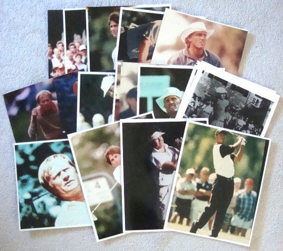 Lot of (19) Pro Golf 8x10 Photos, Woods: Lot of (19) Pro Golf 8x10 Photos; includes many original photographs and a few reproductions; all in EX condition; includes Tiger Woods, Ben Hogan (repros), Jack Nicklaus, Payne Stewart, Greg Norman,