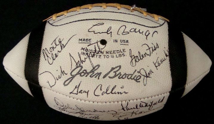 1966 Cleveland Browns Team Signed Football: 1966 Cleveland Browns Team Signed Football; white panel Wilson Official F1460 Football signed by (30) team members all signed in black fine point pen and marker; key signatures include John Wooten, Bi