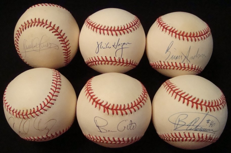 Lot of (6) Single Signed Baseballs, Indians w Harg: Lot of (6) Single Signed Baseballs; all Cleveland Indians and in very good condition; includes OAL Gene Budig Baseball Signed by Brian Anderson; signed on the sweet spot in blue ink; OAL Bobby Brown I