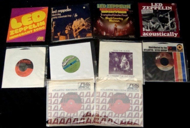 Lot of 10 Vintage/Bootleg Led Zeppelin Records: Lot of (10) Vintage/bootleg Led Zeppelin 45s; mostly from early to mid 70's; some only released as bootleg copies; includes "Acoustically" Led Zeppelin feat. That's the Way, Going to California, Stair