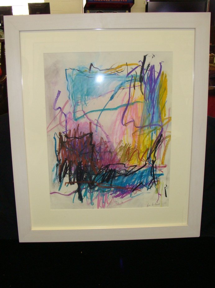 SIGNED JOAN MITCHELL ORIGINAL PASTEL 21" X 16 3/4": FRAME SIZE IS 26 5/8" X 31 1/8" IMAGE SIZE IS 16 3/4" X 21 1/4" SIGNED LR. This beautiful pastel was originally purchased by our consignor from Gallery van Langenhove in Gent Belgium in 1993. The gall
