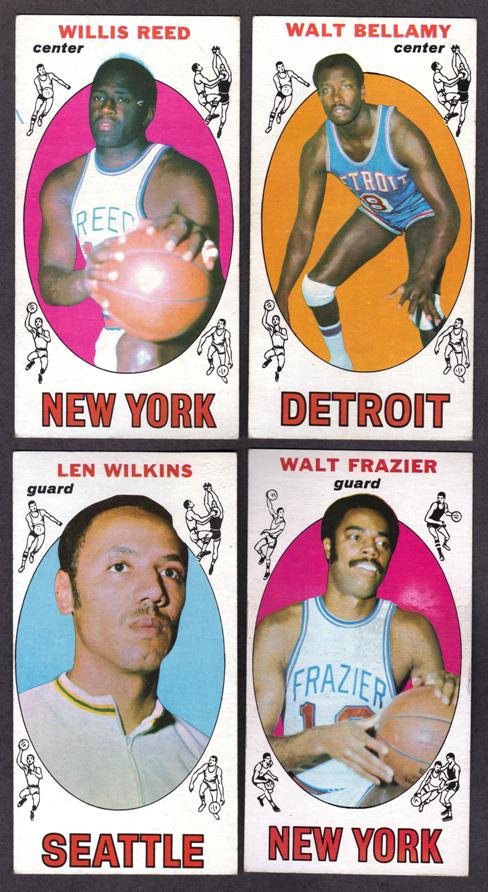 1969-71 Topps Basketball Card Lot: Lot of (30) 1969-71 Topps Basketball Cards in VG to EX condition with some variation; includes (20) 1969-70 Topps cards with key rookie cards #60 Willis Reed and (2) #98 Walt Frazier cards; also inclu