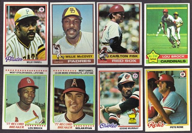 1976-81 Topps Baseball Card Lot, (35+) w Stars: 1976-81 Topps Baseball Card Lot; overall condition is EX to NM with some variation; includes (14) 1976 T with key cards #10 Lou Brock, #365 Carlton Fisk, #520 Willie McCovey and #592 Rookie Infielders