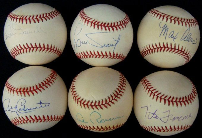 Lot of (6) Single Signed Indians Balls, Colavito, F: Lot of (6) Single Signed Cleveland Indians Baseballs; includes OAL Bobby Brown ball signed by Luis Tiant on the sweet spot in blue ballpoint pen; OAL Bobby Brown ball signed by Sam McDowell on the swe