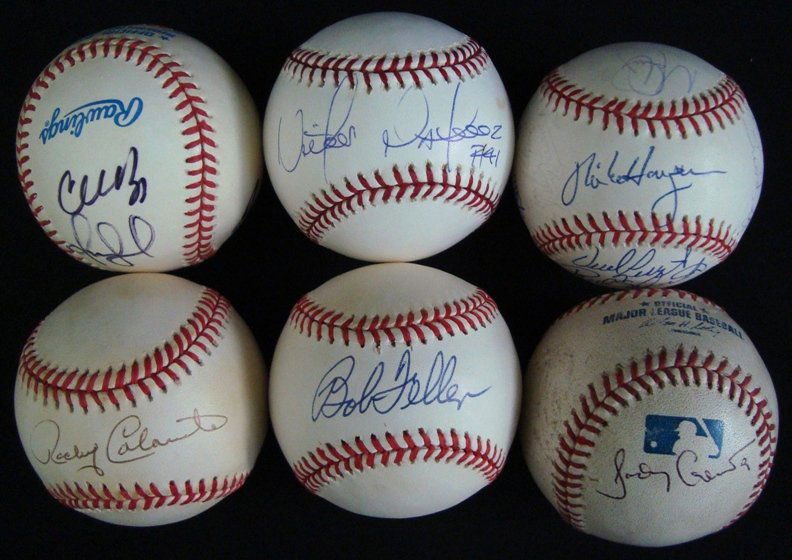 Lot of (6) Indians Signed Baseballs, Colavito, Fell: Lot of (6) Cleveland Indians Signed Baseballs; includes individually signed balls and (2) multi-signed balls; includes MLB Bud Selig Ball signed on the sweet spot by Victor Martinez in blue ballpoint