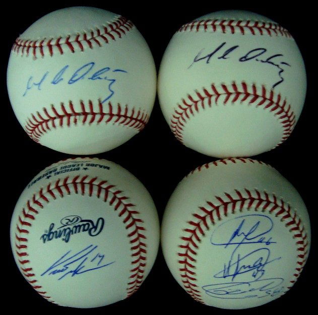 Lot of (4) Detroit Tigers Signed Baseballs, Ordonez: Lot of (4) Detroit Tigers Signed Baseballs; includes (2) Magglio Ordonez Single Signed Baseballs - both Official MLB Bud Selig Ball; signed by Ordonez on the sweet spot in blue ballpoint pen; nice, cl