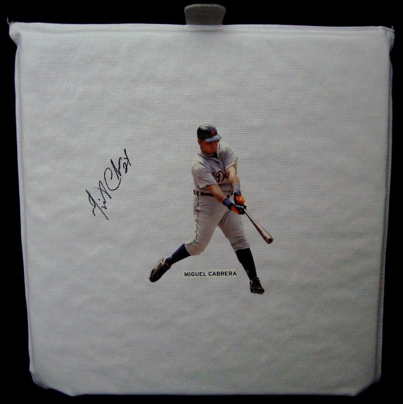 Lot of (3) Single Signed Bases, Cabrera, Fielder, : Lot of (3) Single Signed Bases Signed by Miguel Cabrera, Prince Fielder and Giancarlo Stanton; includes Martin BB141 Base Signed by Cabrera on the front with '24' inscription; nice, clean signature in