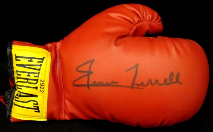 Lot of (3) Autographed Boxing Gloves, LaMotta: Lot of (3) Autographed Boxing Gloves signed by Ernie Terrell, Mark 'Too Sharp' Johnson and Jake LaMotta; includes Everlast #2922 Single Signed Boxing Glove; signed by Terrell in black sharpie marker;