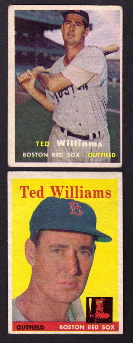 1957-58 Topps #1 Ted Williams Cards: Pair of 1950's Topps Ted Williams Cards; includes 1957 Topps #1 Williams in VG-EX condition; also includes 1958 Topps #1 Williams in EX-MT condition; very nice pair; SGC graded??