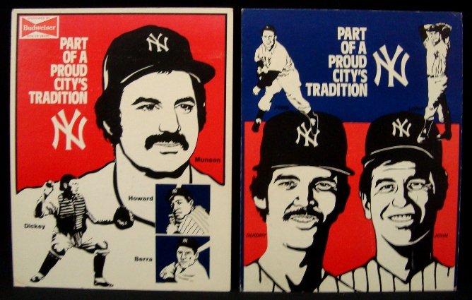 Pair of Late 70's Early 80's Budweiser Yankees Cou: Pair of Late 70's Early 80's Budweiser Yankees Counter Top Displays; said to be issued after the 1978 World Series and very popular in the 80's and early 90's are two of the three Budweiser New York Y