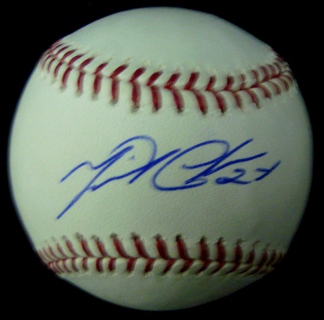 Miguel Cabrera & AJ Burnett Single Signed Baseball: Lot of (2) Single Signed Baseballs; includes Official MLB Bud Selig Baseball; signed on the sweet spot by Cabrera in blue ballpoint pen with '24' inscription; nice, clean signature; also includes Offi