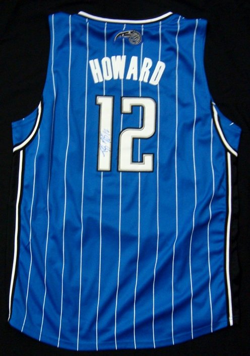 Dwight Howard Signed Orlando Jersey: Adidas Size 54 Orlando Magic Store Model Dwight Howard Jersey; signed by Howard on the back over the '1' in blue sharpie marker; nice, clean signature; has original tags; comes with an ALOA from JSA.
