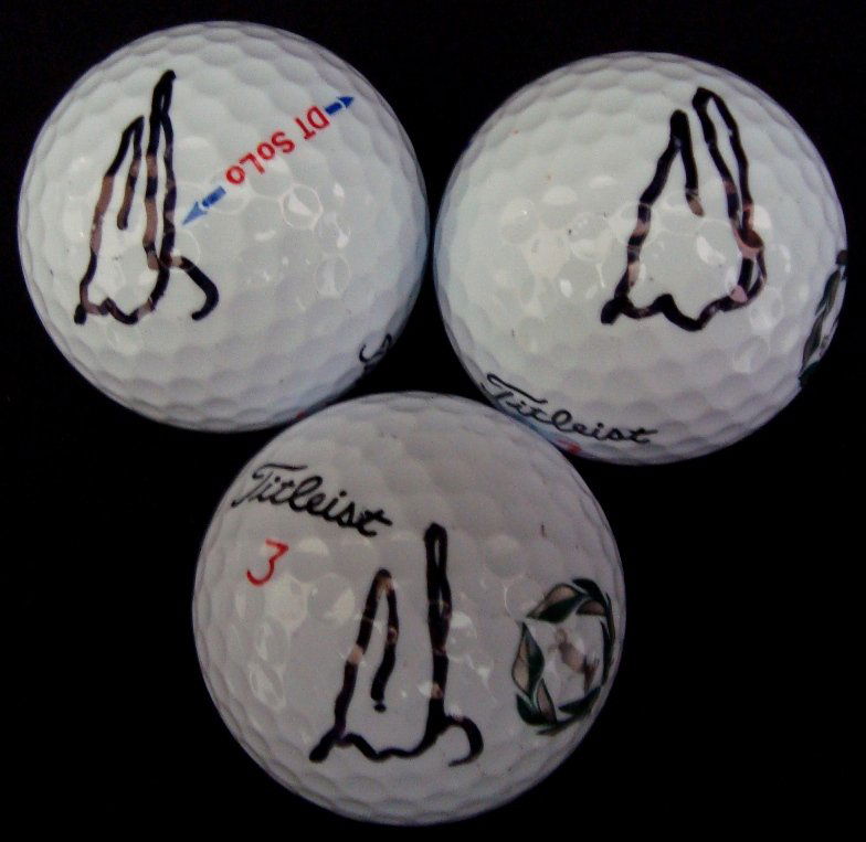 Ernie Ells Autographed Golf Balls (3): Lot of (3) Titleist 3 Balls; each signed by Ells in black sharpie marker; nice lot; comes with an ALOA from JSA.