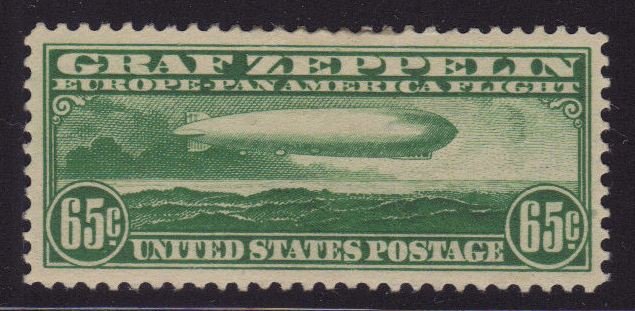 U.S.Scott C13 VF OG LH SCV.$180 Graf Zeppelin: Well centered stamp, Scott C13, Unused with VF centering, full lighlty hinged original gum. Few gum soaked perfs at top left. 2013 SCV.$180