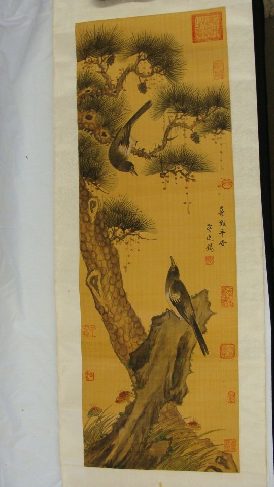 1669-1732 Jiang Tingxi Chinese Hanging Scroll Interpret: Scroll is 60" long, Inage Size is 35" x 12", according to the interpretation attached this is a piece from or attributed to Jiang Tingxi