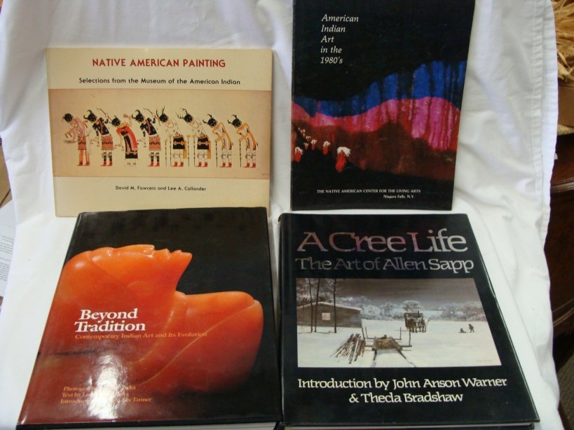 Lot of 4 Books About American Indian Art: Titles Include: Beyond Tradition, Contemporary Indian Art and Its Evolution (in dust jacket), A Cree Life, The Art of Allen Sapp (in dust jacket), Native American Painting (softbound) and American Ind
