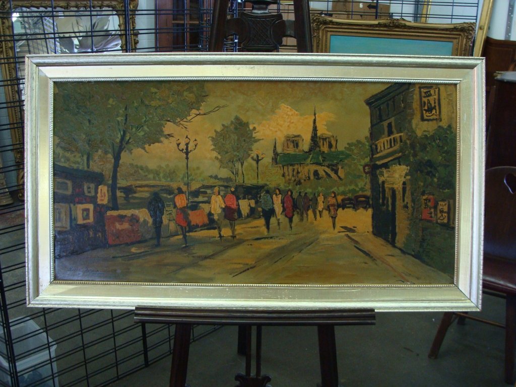 Marcel Derain, France 1914, Oil on Board 48" x 24": Large City Scape, framed at 53.50" x 29.75", Marcel was born in 1914 to a French Farmer